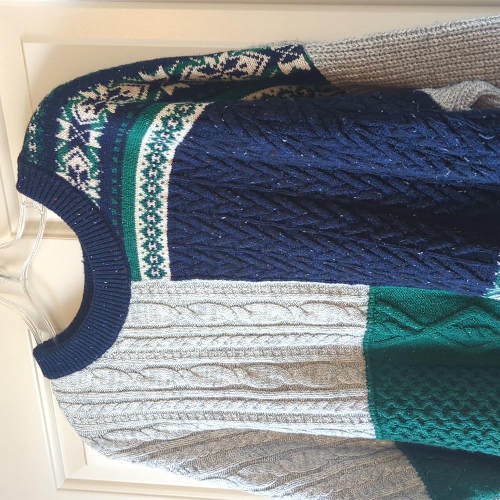 Lands' End Multicolor Patchwork Sweater - image 2